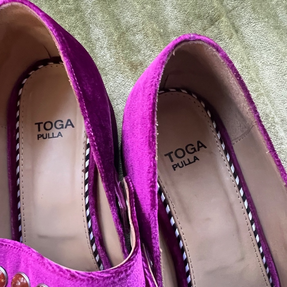 Toga Pulla Velvet Embellished Loafers, Size 41, Purple - Picture 13 of 15